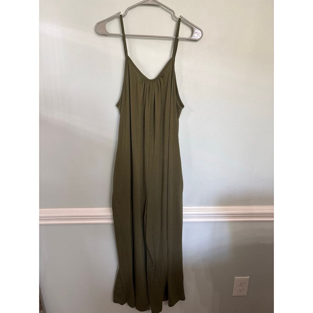 Olive Green Wide Leg Jumpsuit XL Flowy Spaghetti Strap Lounge Romper